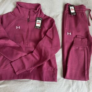 Under Armour Women's Rival Fleece 1/4 Zip Pullover & Joggers XS - Fuchsia Dusk
